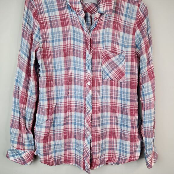Rails Hunter Plaid Flannel Button Down Shirt Rosewood Pink Sky Blue MEDIUM - Picture 3 of 6